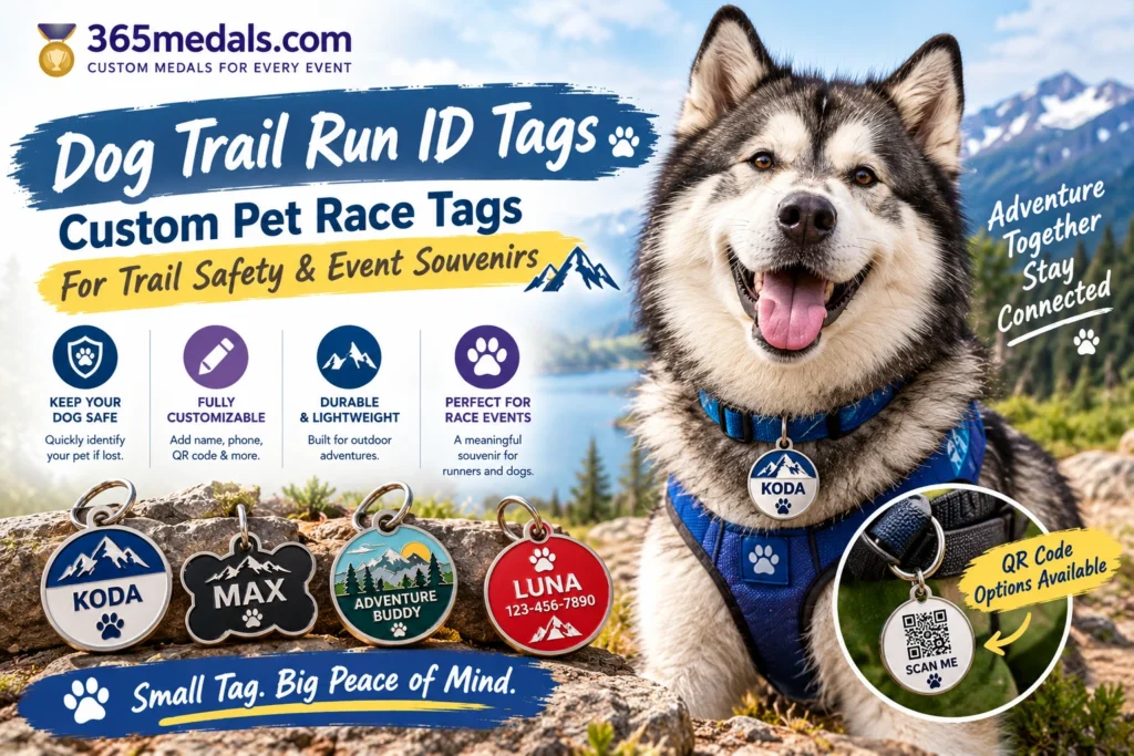 Dog Trail Run ID Tags | Custom Pet Race Tags For Trail Safety & Event Souvenirs